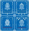 Beautiful paper blue applique collection for Christmas and New year greetings with hanging bell, baubles, snowflakes and decorativ Royalty Free Stock Photo