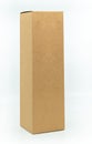 Beautiful paper box for bottle packaging, tall shape natural brown box, standing on white background, 45 degrees angle view, blank