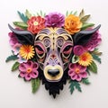 Beautiful papercut quilling paper filigree Buffalo colorful flowers Generative AI