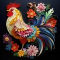 Beautiful papercut quilling paper filigree chicken colorful flowers Generative AI