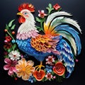 Beautiful papercut quilling paper filigree chicken colorful flowers Generative AI