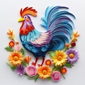 Beautiful papercut quilling paper filigree chicken colorful flowers Generative AI