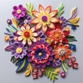 Beautiful papercut quilling paper filigree colorful flowers Generative AI