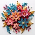 Beautiful papercut quilling paper filigree colorful flowers Generative AI