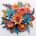 Beautiful papercut quilling paper filigree colorful flowers Generative AI