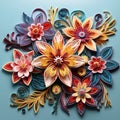 Beautiful papercut quilling paper filigree colorful flowers Generative AI