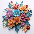 Beautiful papercut quilling paper filigree colorful flowers Generative AI