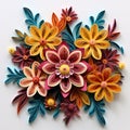 Beautiful papercut quilling paper filigree colorful flowers Generative AI