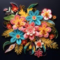 Beautiful papercut quilling paper filigree colorful flowers Generative AI