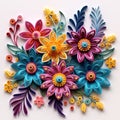 Beautiful papercut quilling paper filigree colorful flowers Generative AI