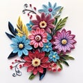 Beautiful papercut quilling paper filigree colorful flowers Generative AI