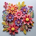 Beautiful papercut quilling paper filigree colorful flowers Generative AI