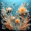 Beautiful papercut quilling paper filigree colorful Underwater Generative AI