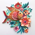 Beautiful papercut quilling paper filigree fish colorful flower Generative AI