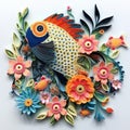 Beautiful papercut quilling paper filigree fish colorful flower Generative AI