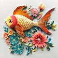 Beautiful papercut quilling paper filigree fish colorful flower Generative AI