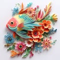 Beautiful papercut quilling paper filigree fish colorful flower Generative AI