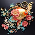 Beautiful papercut quilling paper filigree fish colorful flower Generative AI