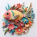 Beautiful papercut quilling paper filigree fish colorful flower Generative AI