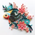 Beautiful papercut quilling paper filigree fish colorful flower Generative AI