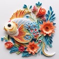 Beautiful papercut quilling paper filigree fish colorful flower Generative AI