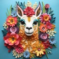 Beautiful papercut quilling paper filigree Llama colorful flowers Generative AI