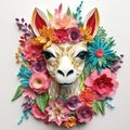 Beautiful papercut quilling paper filigree Llama colorful flowers Generative AI