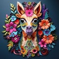 Beautiful papercut quilling paper filigree Llama colorful flowers Generative AI