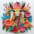 Beautiful papercut quilling paper filigree Llama colorful flowers Generative AI