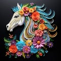 Beautiful papercut quilling paper filigree unicorn colorful flowers Generative AI