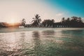 Beautiful paradise on beach with Sun rise in the morning on tropical island Royalty Free Stock Photo