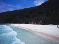 Beautiful paradise tropical beach with trees, white sand, granite rocks and turquoise water,