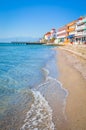 Beautiful Paralia Katerini beach and church, Greece Royalty Free Stock Photo