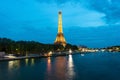 Beautiful Paris view of Illuminations Eiffel tower at dusk, Paris, France. Royalty Free Stock Photo