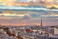 Parisian skyline with the Eiffel tower at sunset