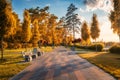 Beautiful park in Bucha, Ukraine before war in autumn