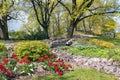 Beautiful park with a small stream on Bastion Hill in early spring day