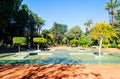 Beautiful parks and gardens in Marrakesh. Morocco. Palm and orange trees. Sights