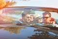 Beautiful party friend girls dancing in a car on the beach happy Royalty Free Stock Photo