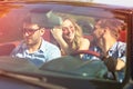 Beautiful party friend girls dancing in a car on the beach happy Royalty Free Stock Photo