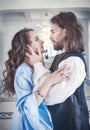 Beautiful passionate couple woman and man in medieval clothes Royalty Free Stock Photo