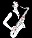 A beautiful, passionate woman plays the saxophone.