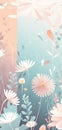 Beautiful pastel floral illustration background, vertical wallpaper. Generative Ai