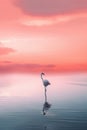 Beautiful pastel skies and serene lake with a single flamingo