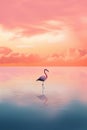 Beautiful pastel skies and serene lake with a single flamingo