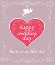 Beautiful pastel vintage wedding card with pink heart, cupid and vintage vignette