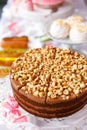 Beautiful pastry. cakes and macaroons. Sweet holiday buffet with cupcakes, cakes and other sweet desserts Royalty Free Stock Photo