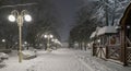 Beautiful path in a snowy park, Armavir, Russia, Krasnodar region