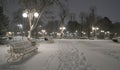 Beautiful path in a snowy park, Armavir, Russia, Krasnodar region