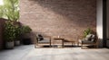 Modern Outdoor Living Area With Minimalist Brick Wall Royalty Free Stock Photo